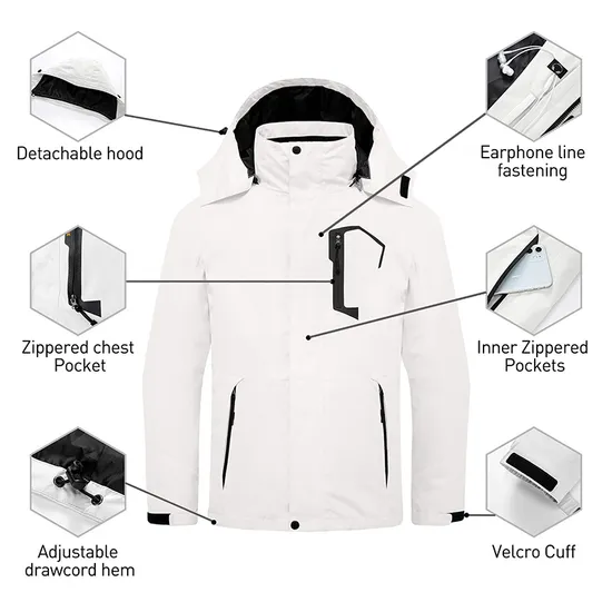 Men's Waterproof Puffer Inner Warm Winter Coat Snowboard Mountain 3-in-1 Ski Jacket