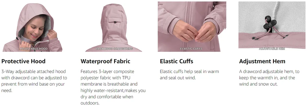 Custom Women Workwear Outdoor Sports Camping Coats Waterproof Softshell Jacket with Hood