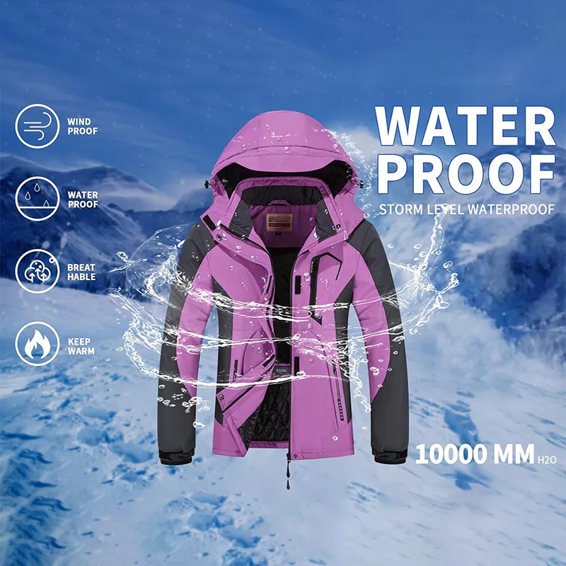 Women's Waterproof Fleece Lined Warm Winter Rain Ski Snow Jacket with Hood