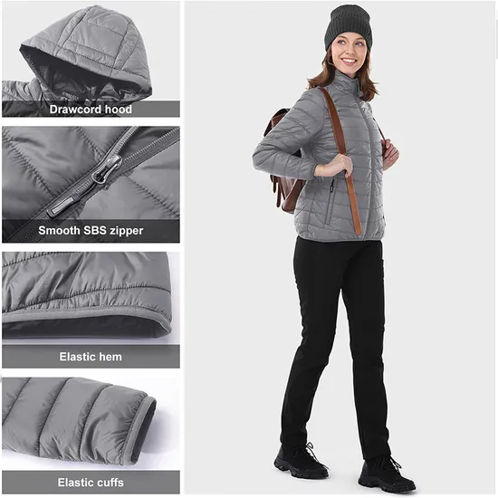 Custom Ladies Winter Lightweight Packable Padded Coat Puffer Down Jacket for Woman