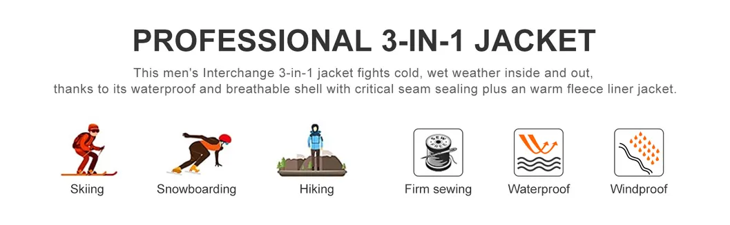 Men's Winter Coats Snow Water Resistant Windproof Fleece Parka 3-in-1 Ski Jacket