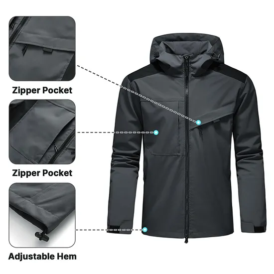 Men's Waterproof Raincoat Hooded Breathable Rain Jacket