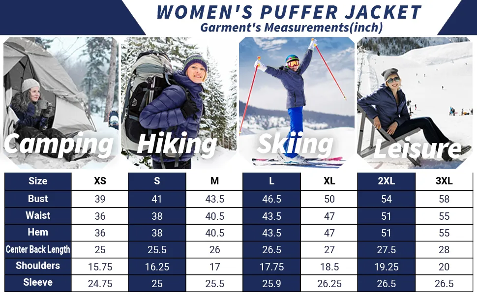 Women's Fashion Softshell Outerwear Packable Water-Resistant Ski Jacket Puffer Coat
