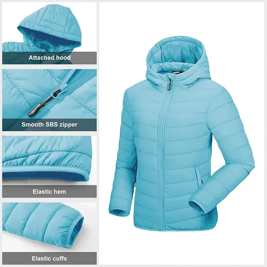 Women's Fashion Softshell Outerwear Packable Water-Resistant Ski Jacket Puffer Coat
