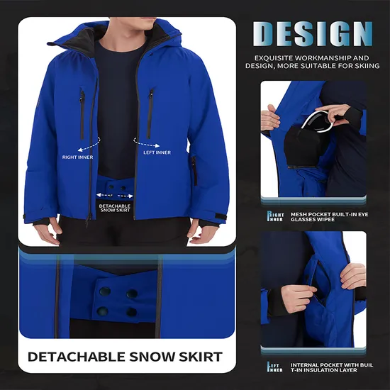 Waterproof Winter Warm Snow Coat Windproof Snowboarding Hooded Ski Jackets for Mens