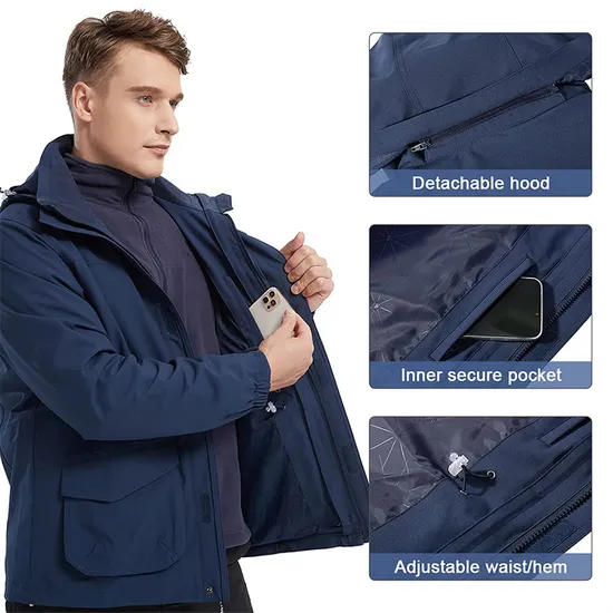 Men's Waterproof Mountain Windbreaker Snow Rain Winter Coat Puffer 3-in-1 Ski Jacket