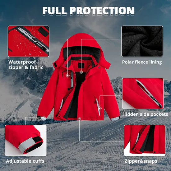 Girl's Warm Winter Hooded Fleece Outer Wear Windproof Raincoat Snow Ski Jacket