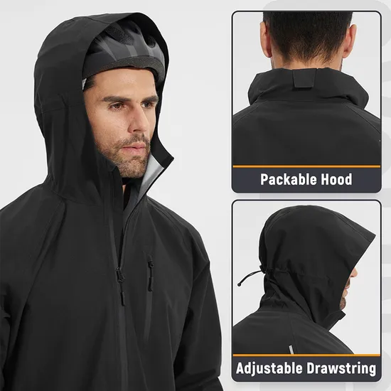 Men Waterproof Breathable Raincoat Hooded Lightweight Reflective Rain Jacket