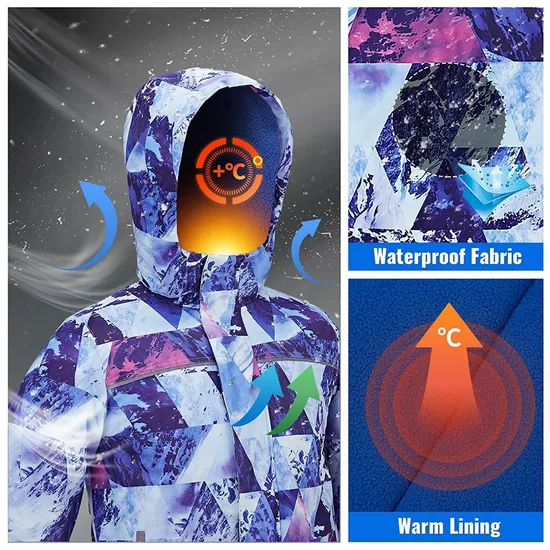 Kids' Warm Hooded Waterproof Windproof Insulated Snowboarding Snowsuit Coat Ski Jackets
