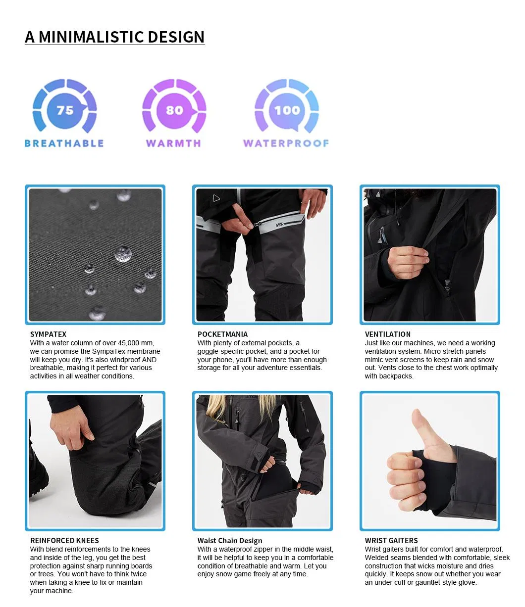 Customized Unisex Outdoor Windproof Waterproof Warm Hooded Snow Ski Snowboard Suit