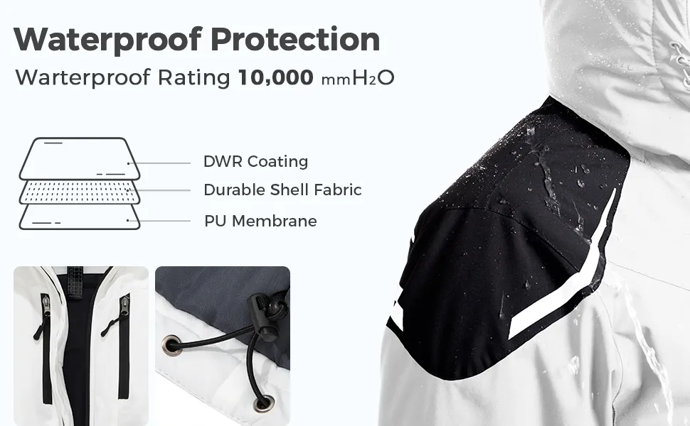 Men's Waterproof Warm Winter Snow Coat Hooded Raincoat Ski Jacket