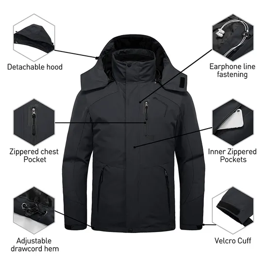 Men's Winter Warm Snow Coat Mountain Windbreaker Hooded Raincoat 3-in-1 Ski Jacket
