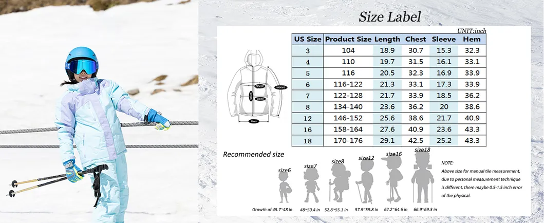 Girls' Waterproof Warm Winter Coat Fleece Hooded Raincoat Ski Jacket