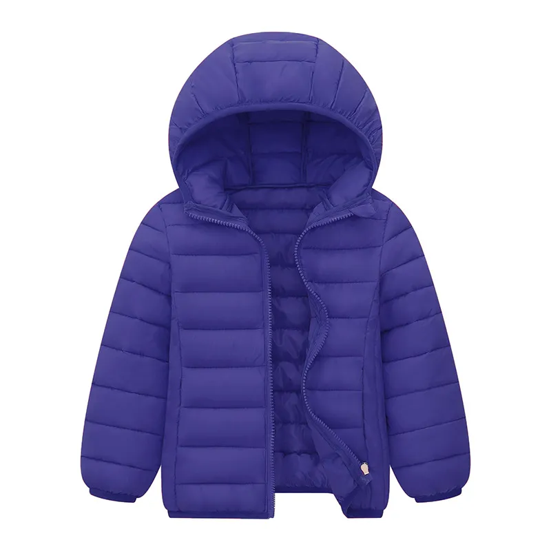 Wholesale Customized Winter Children Kids Boy Solid Color Thick Hooded Padded Coat Warm Quilted Jacket