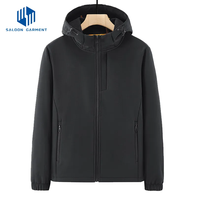 Autumn/Winter Plush Soft Shell Single Layer Windproof Jacket Outdoor Ski Men's Hooded Winter Jacket for Men