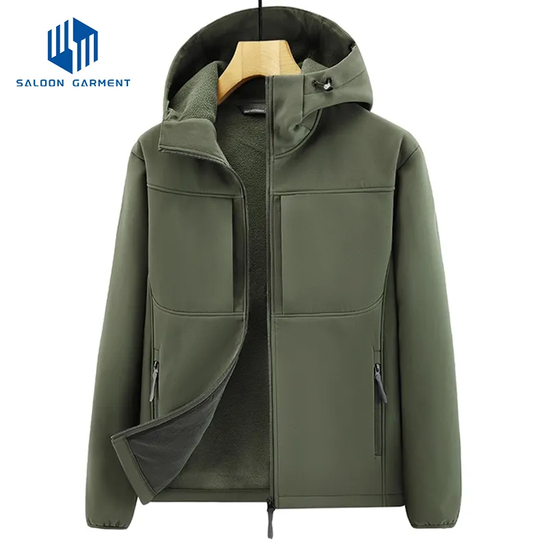 Custom Logo Winter Waterproof Windproof Hooded Windbreaker Men Outdoor Sport Hiking Fleece Softshell Jacket