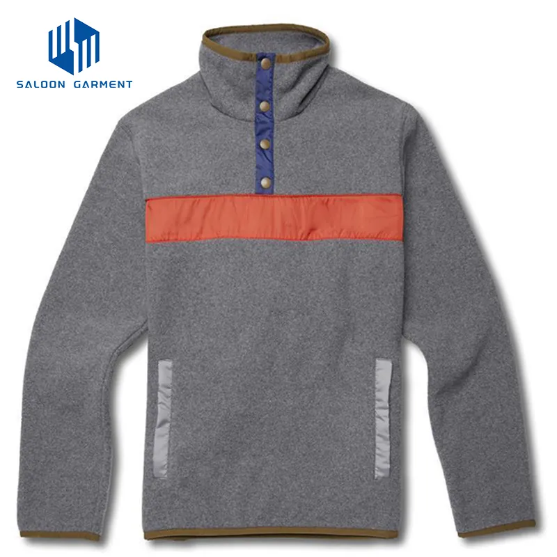 OEM Custom High Quality 100% Polyester Stand Collar Fleece Men's Fleece Pullover