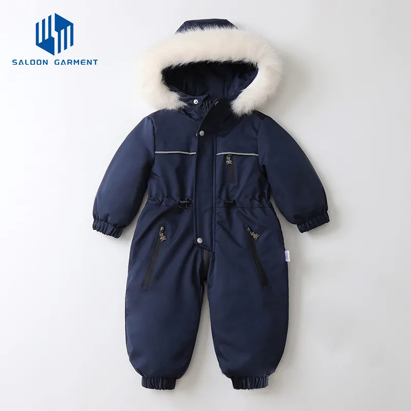 OEM Wholesale Winter Clothes Snowsuit Snow Wear Coats Baby Girls Boys Warm Cotton Hooded Jumpsuit