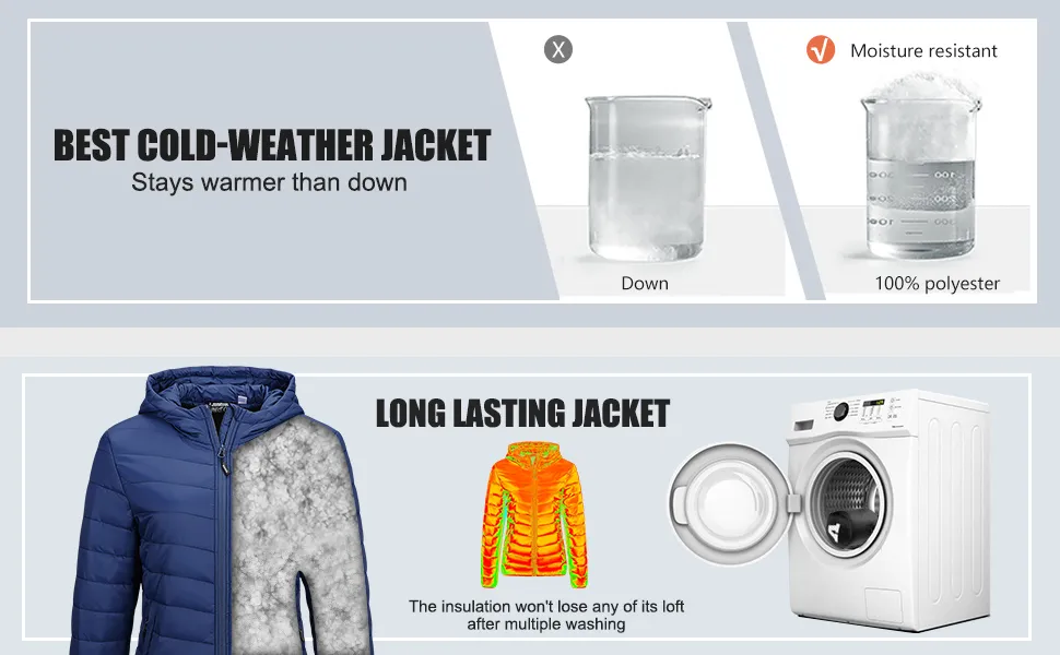 Women's Fashion Outdoor Winter Warm Softshell Outerwear Packable Lightweight Puffer Down Jacket