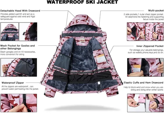 Women's Winter Warm Snow Coat Windproof Waterproof Insulated Snowsuit Ski Jackets