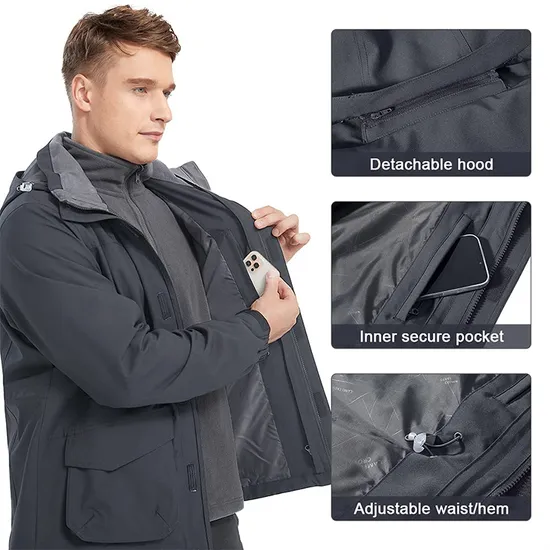 Men's Waterproof Winter Windproof Fleece Snowboard Mountain Snow Coat 3-in-1 Ski Jacket