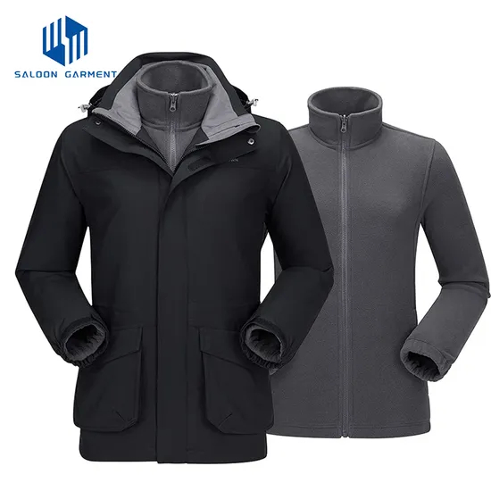 Men's Waterproof Winter Snow Inner Warm Fleece Coat Hooded 3-in-1 Ski Jacket