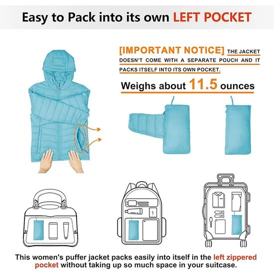 Women's Fashion Softshell Outerwear Packable Water-Resistant Ski Jacket Puffer Coat