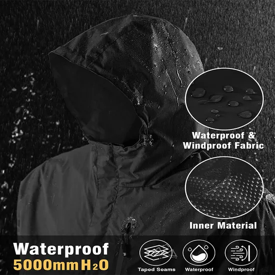 Mens Lightweight Hooded Waterproof Raincoat Breathable Rain Jacket for Outdoor Mountain Hiking