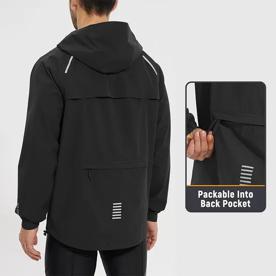 Men Waterproof Breathable Raincoat Hooded Lightweight Reflective Rain Jacket