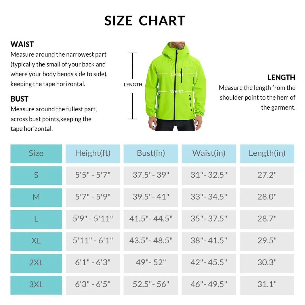 Mens Hooded Waterproof Raincoat Windproof Rain Jacket