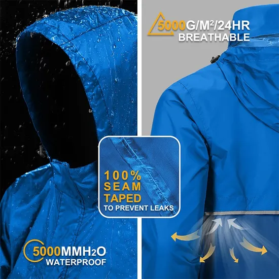 Men's Waterproof Rain Outdoor Jacket with Hood Fishing Poncho Coat Rain Jacket for Hiking Jacket Windproof Jacket