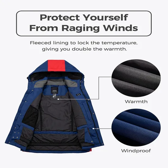 Men's Fitted Hooded Lightweight Water Resistant Coat Thermal Lining Ski Jacket