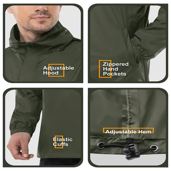 Men's Lightweight Waterproof Raincoat Shell Hooded Outdoor Rain Jacket for Hiking
