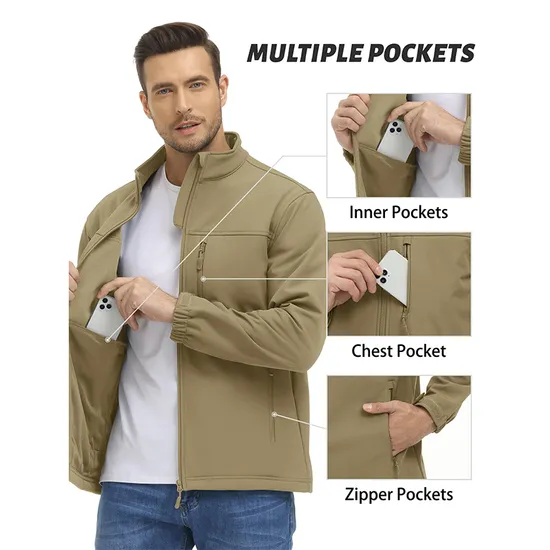 Men's Fashion Winter Sports Windbreaker Fleece Lined Tactical Softshell Jackets Coats