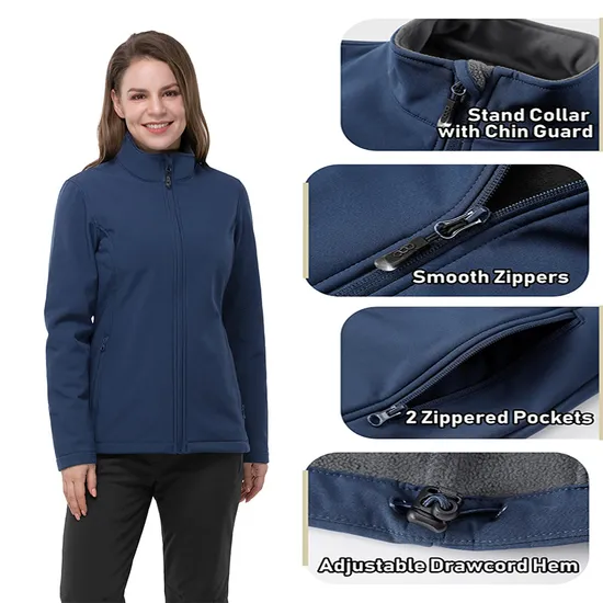 Wholesale Women's Custom Embroidery Logo Waterproof Polyester Coats Windbreaker Softshell Jackets