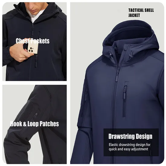 Men's Soft Shell Outdoor Hunting Fleece Hooded Coat Tactical Jacket