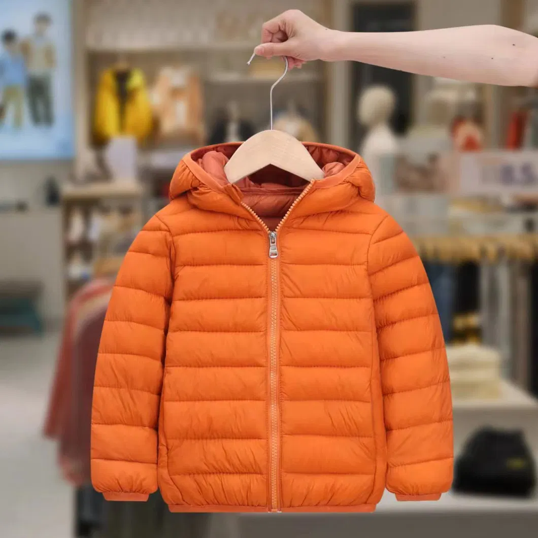 Wholesale Customized Winter Children Kids Boy Solid Color Thick Hooded Padded Coat Warm Quilted Jacket