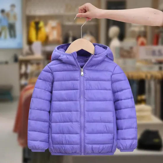 Wholesale Customized Winter Children Kids Boy Solid Color Thick Hooded Padded Coat Warm Quilted Jacket