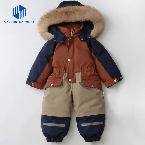 Unisex Hoodie Romper Winter Zipper Boys' Girls' Full-Length Fur Duck Warm Knitted Fabric Long Sleeved Kids Ski Snowsuit Jumpsuit