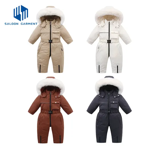Wholesale Customized Baby Snowsuit Thick Winter Wear Overalls Jumpsuit for Kids