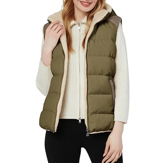 Women's Fashion Outdoor Winter Fleece Lining Quilted Hooded Vest Sleeveless Quilted Jacket