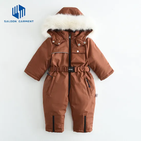High Quality Waterproof One-Piece Ski Jumpsuit for Boys Children's Hooded Ski Snow Sportswear