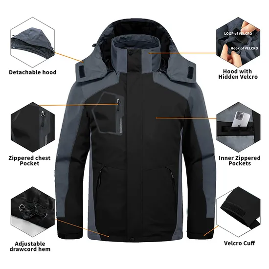 Men's Waterproof Warm Winter Snow Coat Windproof Snowboarding 3-in-1 Ski Jacket
