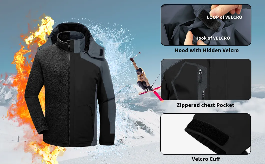 Men's Waterproof Warm Winter Snow Coat Puffer Rain 3-in-1 Ski Jacket