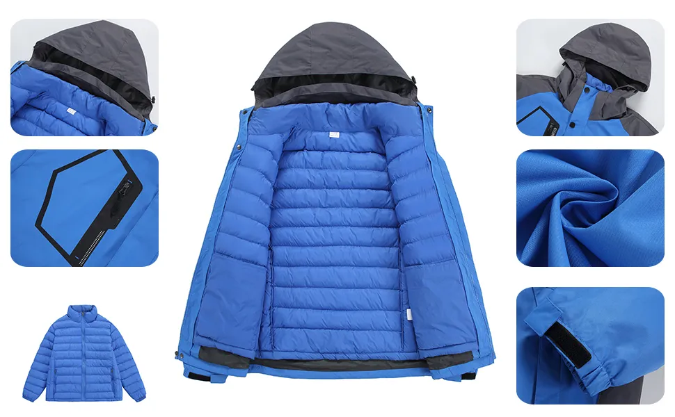 Men's Mountain Waterproof Windproof Rain Winter Warm Hooded Coat 3in1 Ski Jacket