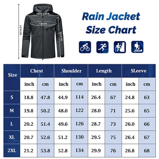 Men's Waterproof Raincoat Hooded Breathable Rain Jacket
