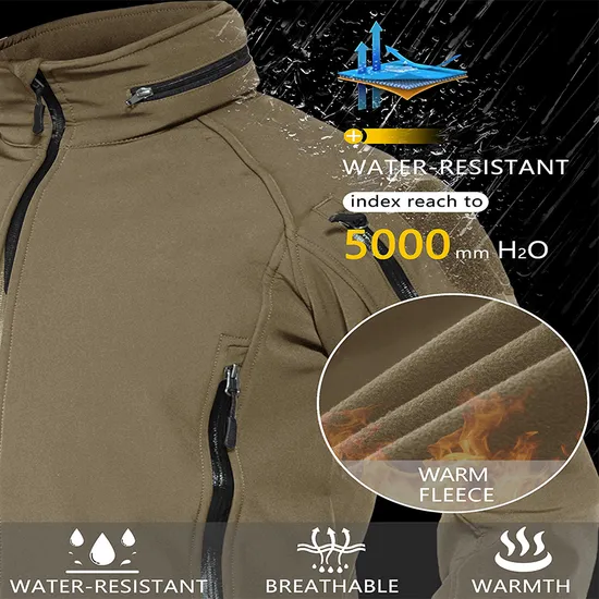 Men's Hooded Waterproof Lightweight Insulated Windbreaker Fleece Lined Rain Tactical Softshell Jacket