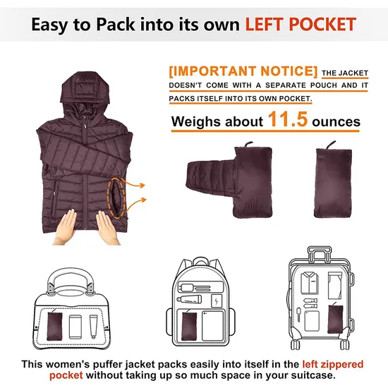 Women's Winter Fleece Coat Water-Resistant Packable Padded Puffer Down Jacket