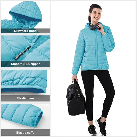 Women's Fashion Softshell Outerwear Packable Water-Resistant Ski Jacket Puffer Coat