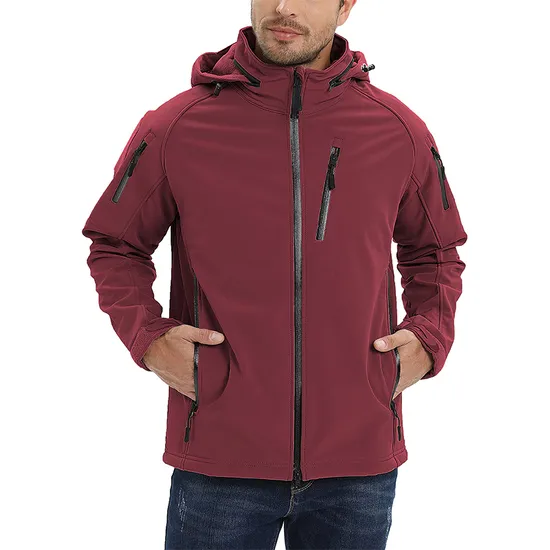 Men's Outdoor Hiking Fleece Lined Warm Hooded Windproof Coat Tactical Softshell Jacket